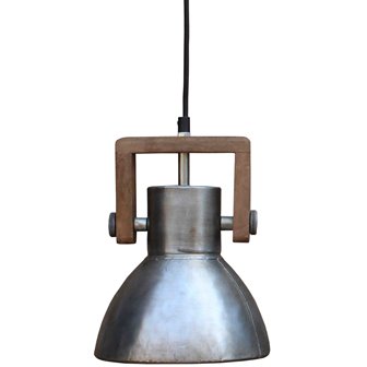Mała srebrna lampa metalowa retro drewno Ashby